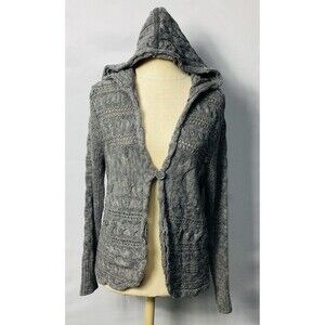 Sonoma Women Cable Knit Hooded Cardigan Size M Gray
